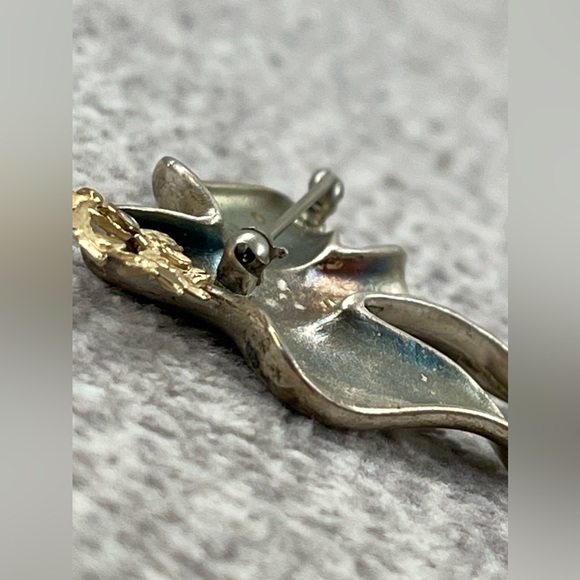 Vintage Sterling Silver & 14K Gold Dove With Olive Branch Brooch Pin - Picture 3 of 5